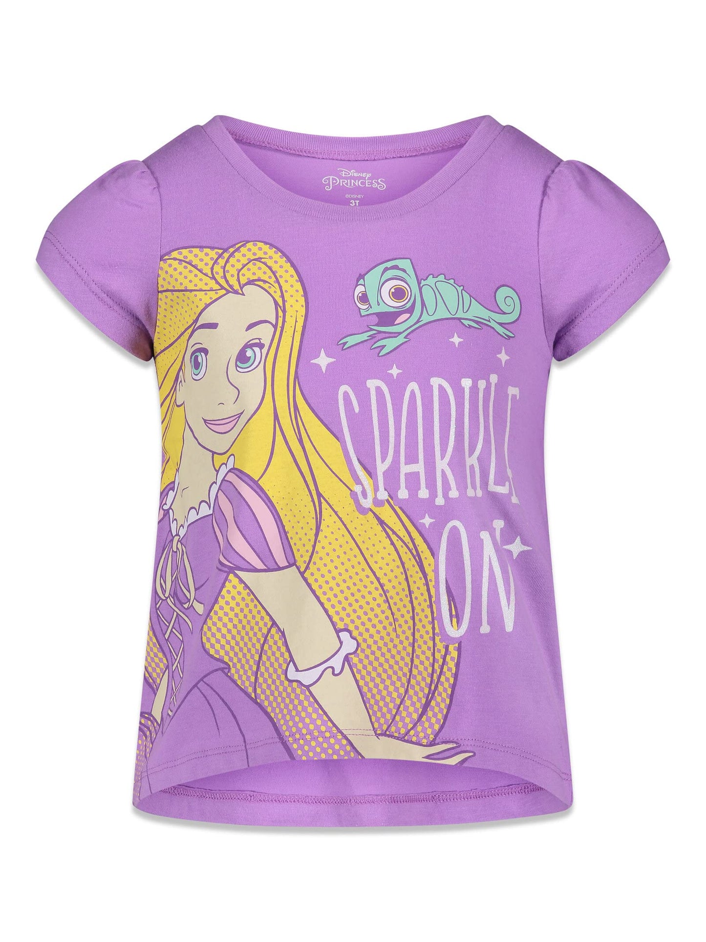 Pack 4 T-Shirts Manches Courtes Disney Princesses | 100% Coton | Imprimé Pailleté