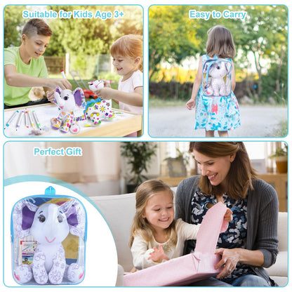DRAWMYTOY Peluche à Colorier Doodle — 12 Marqueurs Lavables, Lavable en Machine | 3-8 Ans