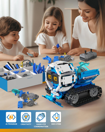Opmind 5-in-1 STEM RC Robot Building kit, 478Pcs App Coding, Boys Age 6-12 | 1 set transforms into 5 models, Kids DIY Sound Light Interactive Science Set, LED eyes, coding play. Christmas Birthday Gifts - LumeraKids