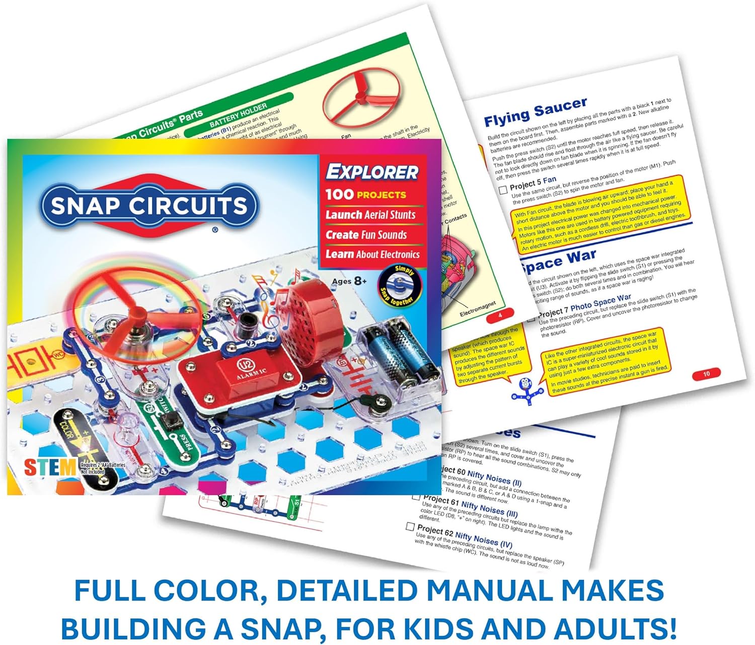 Elenco Snap Circuits Jr. SC-100 Electronics Exploration Kit, Over 100 Projects, Full Color Project Manual, 30 + Snap Circuits Parts, STEM Educational Toy for Kids 8 +, Black - Jouets & Éveil - LumeraKids