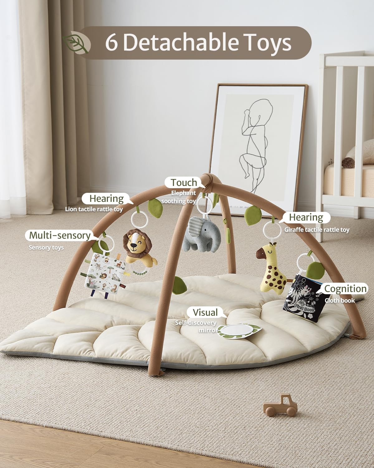 Tapis d'Éveil Bébé Feuille Géante — 6 Jouets Détachables | Blissful Diary - LumeraKids