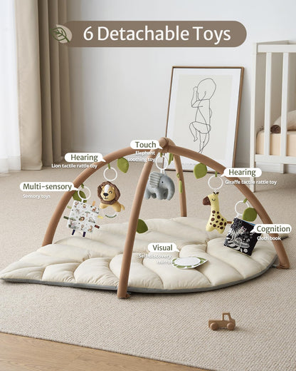 Tapis d'Éveil Bébé Feuille Géante — 6 Jouets Détachables | Blissful Diary - LumeraKids