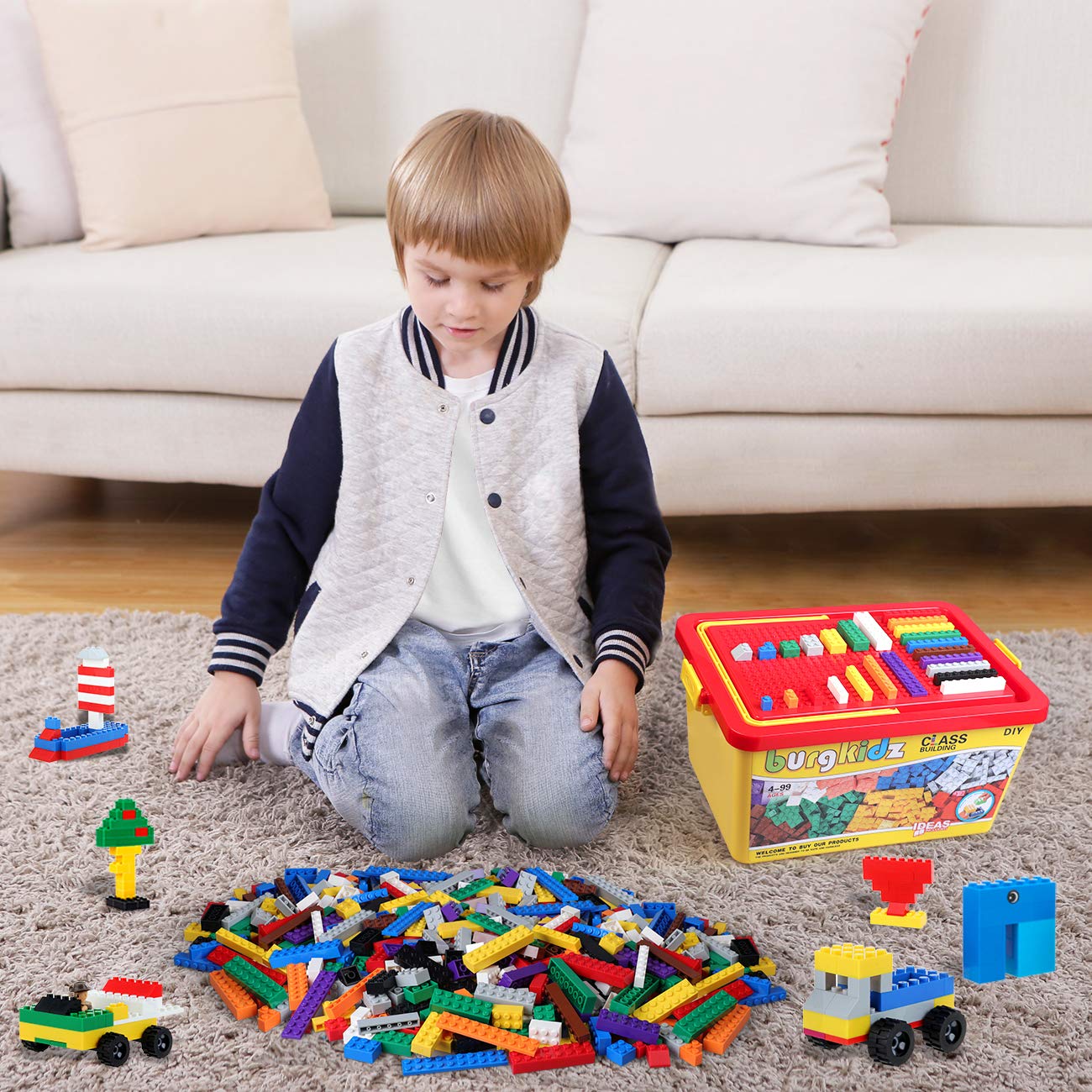 Burgkidz – Set de Briques de Construction Premium | 568 pièces | Boîte-rangement avec couvercle-plaque | Dès 3 ans - LumeraKids