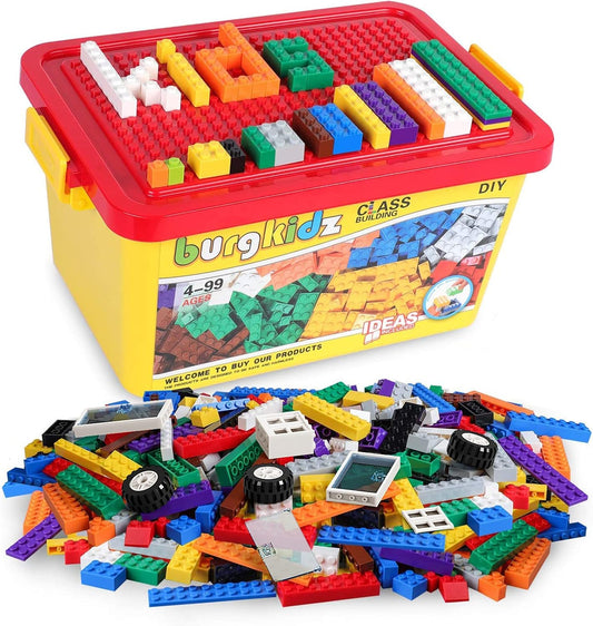 Burgkidz – Set de Briques de Construction Premium | 568 pièces | Boîte-rangement avec couvercle-plaque | Dès 3 ans - LumeraKids