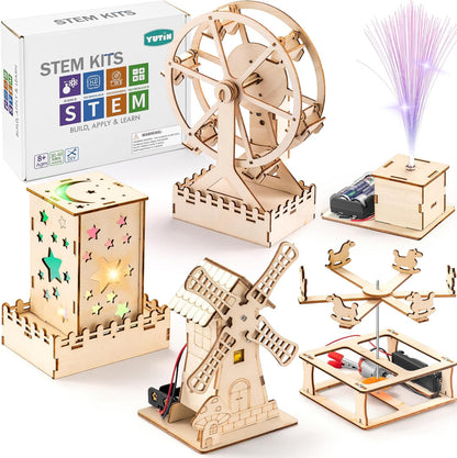 Kit STEM 5-en-1 : Puzzles 3D en Bois – Grande Roue, Carrousel, Moulin, Lampe & Veilleuse | Jouet Éducatif Enfants 8-12 ans - LumeraKids
