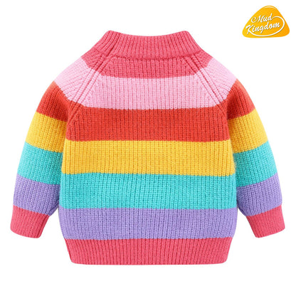Chandail Tricoté Arc-en-Ciel Enfant | Col Rond | Rayures Colorées