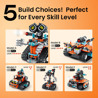 Sillbird Robot STEM 5-en-1 télécommandé – 435 pièces, LED et sons (8-14 ans) - LumeraKids