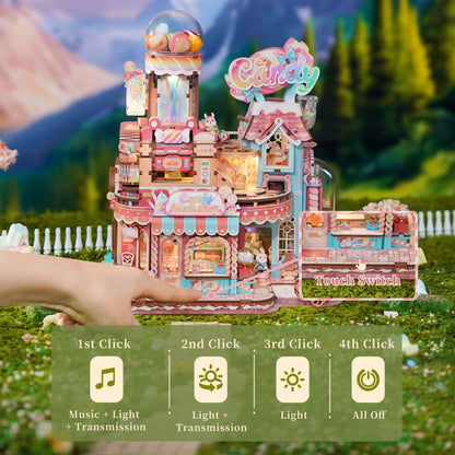 Tonecheer – Puzzle 3D en Bois Candy Workshop | Kit Maquette Mécanique avec Musique & Lumières