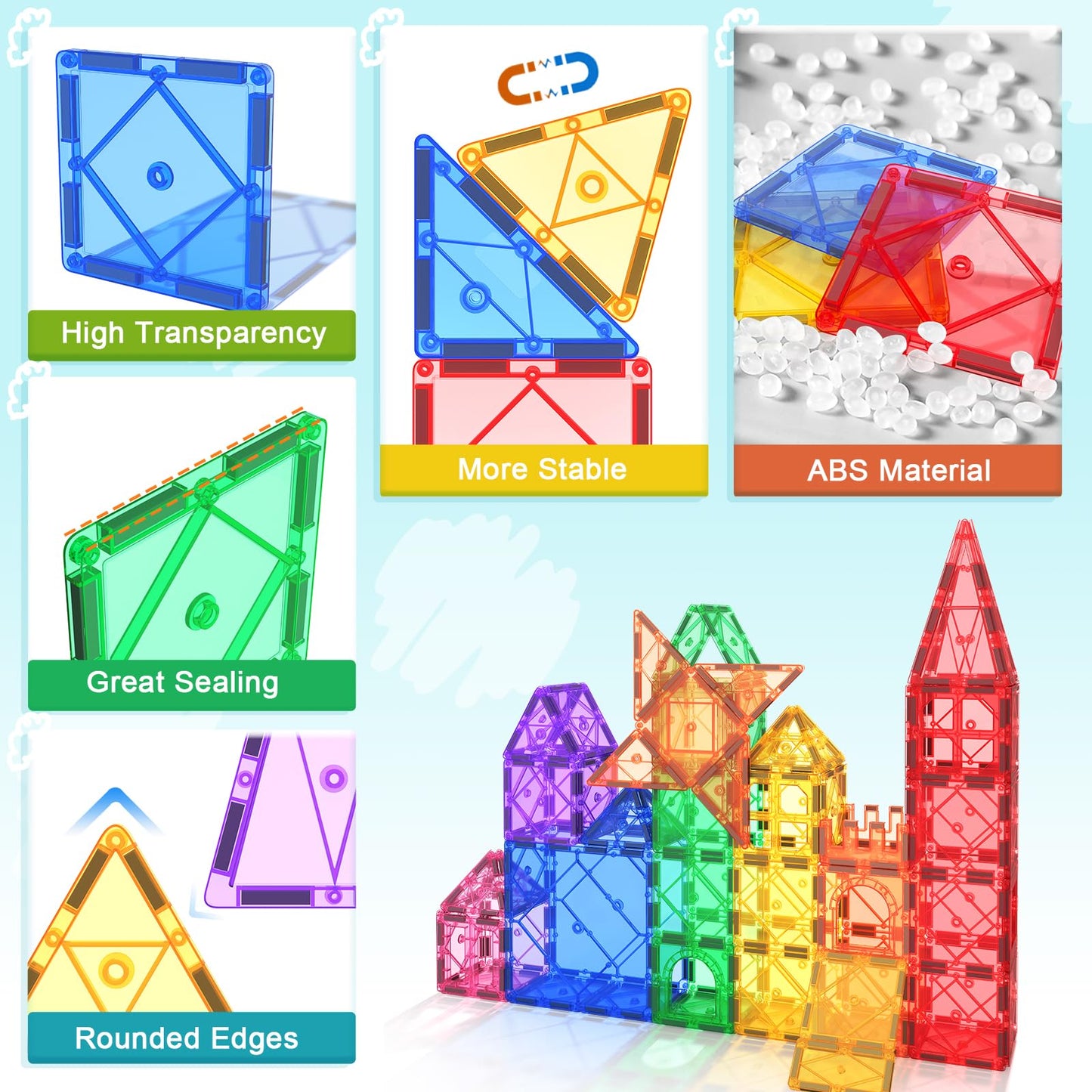 Soyee Tuiles Magnétiques STEM Montessori | Jeu de Construction 3D Enfants 3 ans+