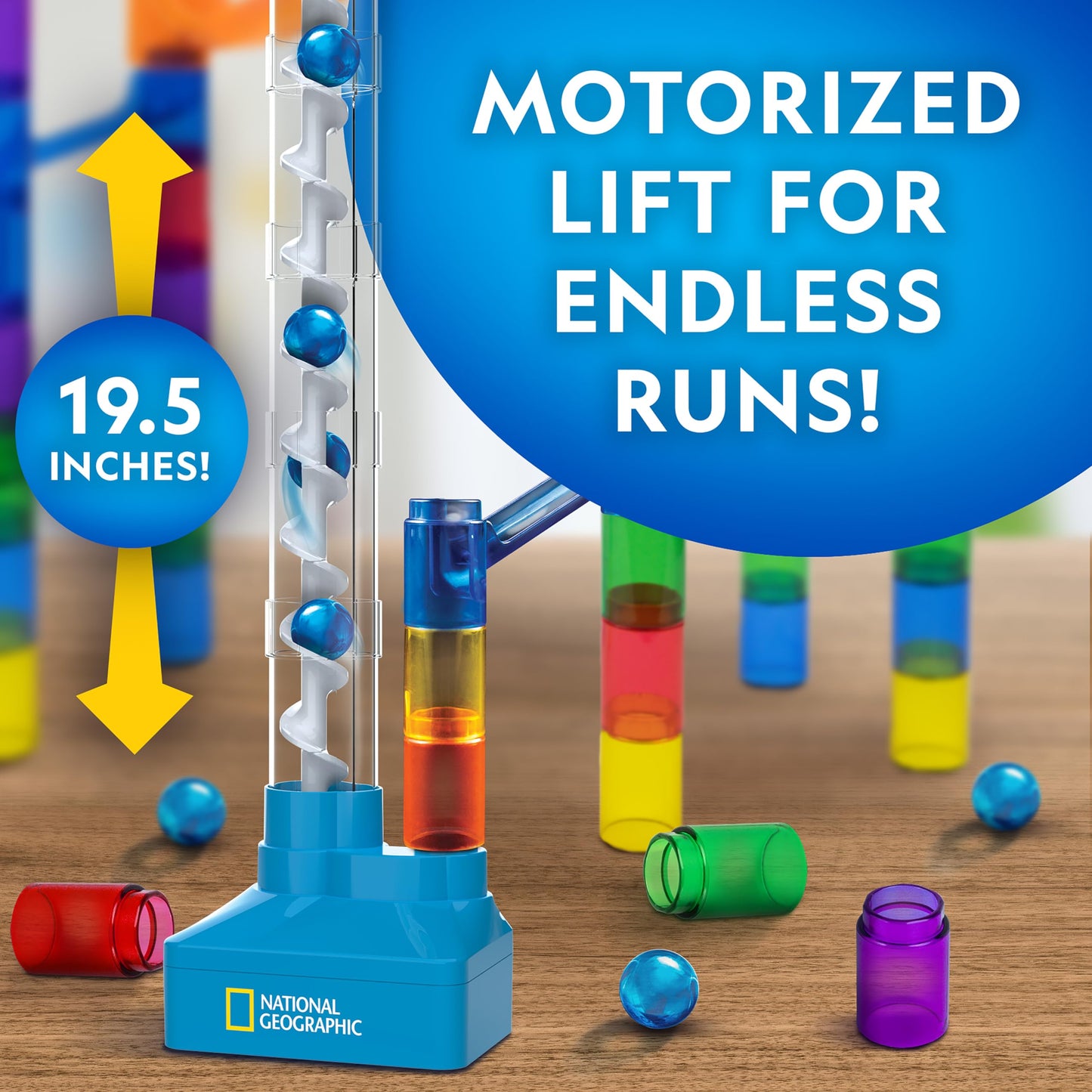 Circuit de Billes Motorisé National Geographic – Kit 95 ou 150 Pièces avec Ascenseur Spiral | Jouet STEM Physique Enfants