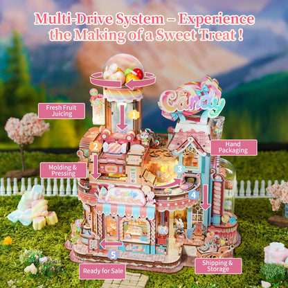 Tonecheer – Puzzle 3D en Bois Candy Workshop | Kit Maquette Mécanique avec Musique & Lumières