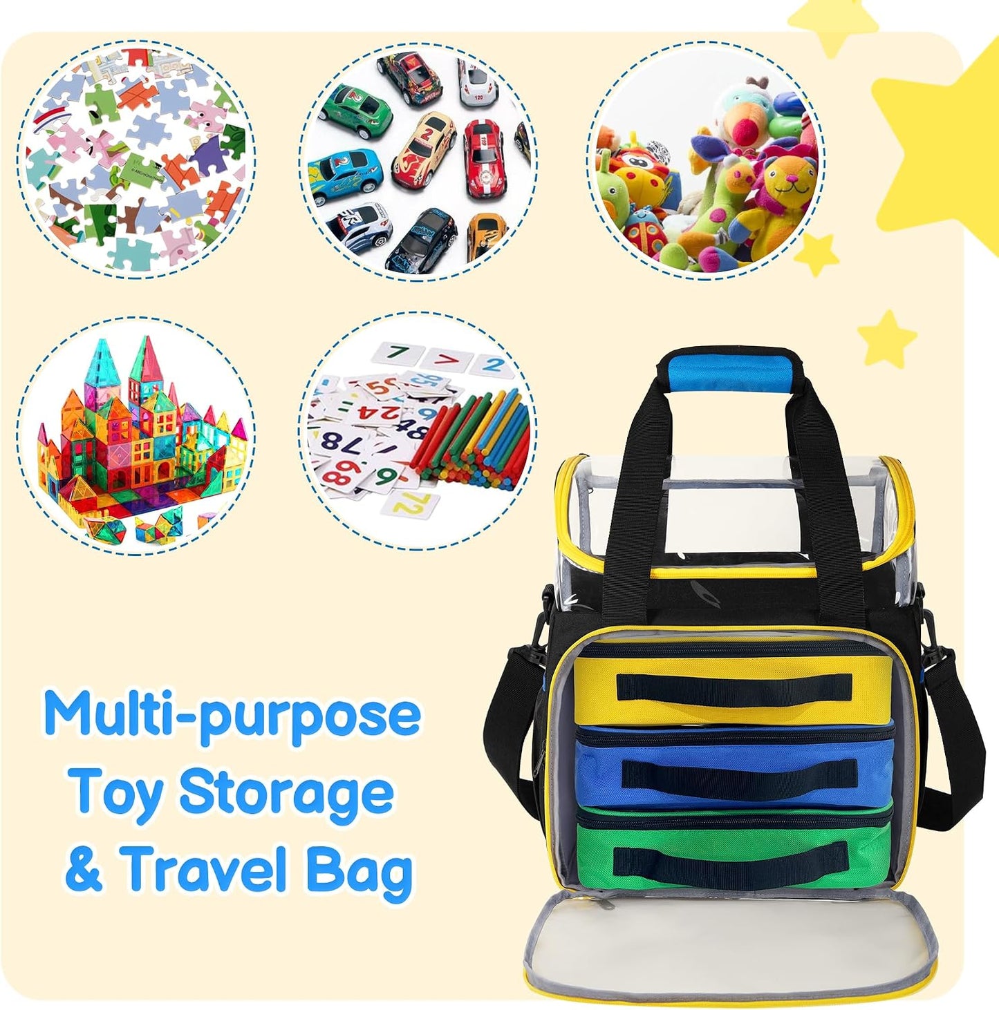 Rexmica – Lot de 4 Sacs de Rangement Jouets | 1 Grand + 3 Petits | Double couche & fenêtre transparente | Briques & LEGO - LumeraKids