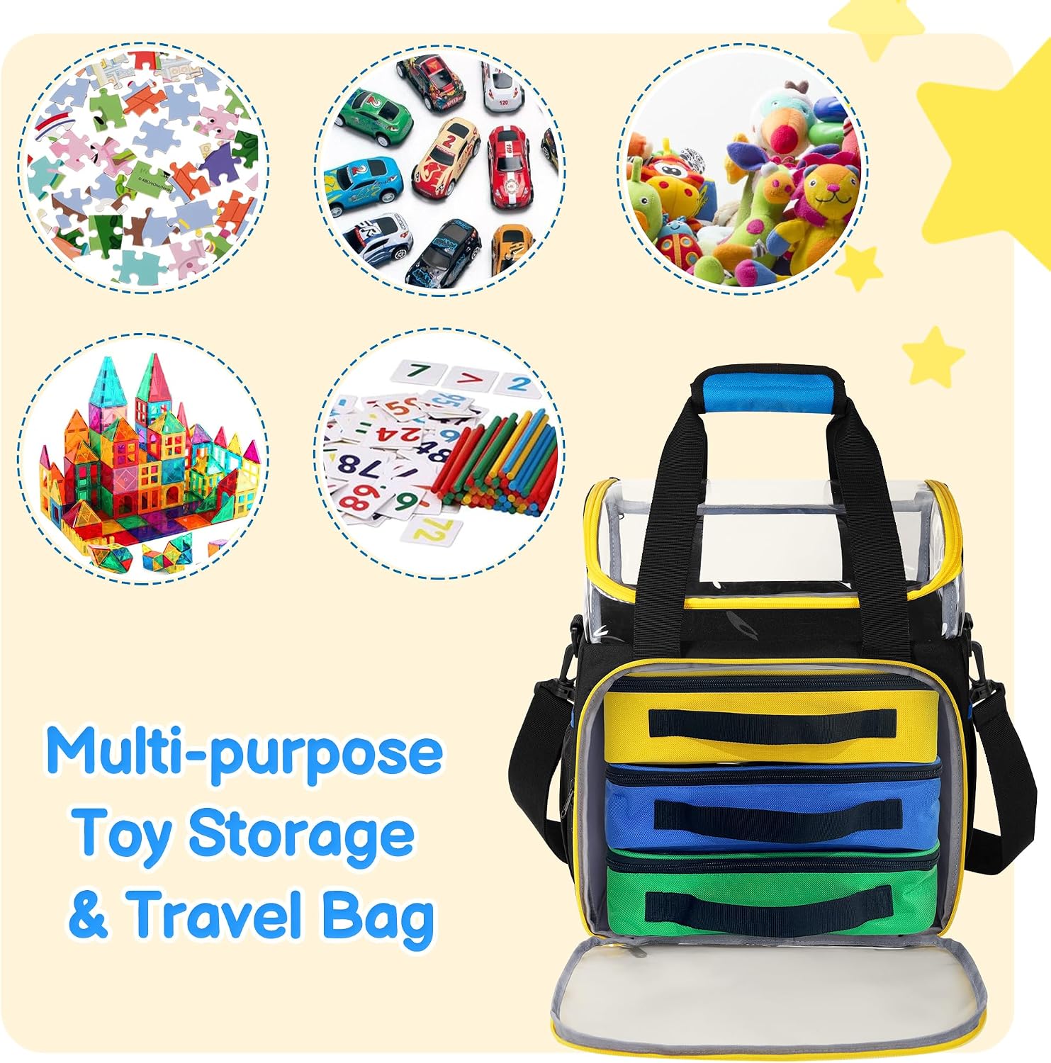 Rexmica – Lot de 4 Sacs de Rangement Jouets | 1 Grand + 3 Petits | Double couche & fenêtre transparente | Briques & LEGO - LumeraKids
