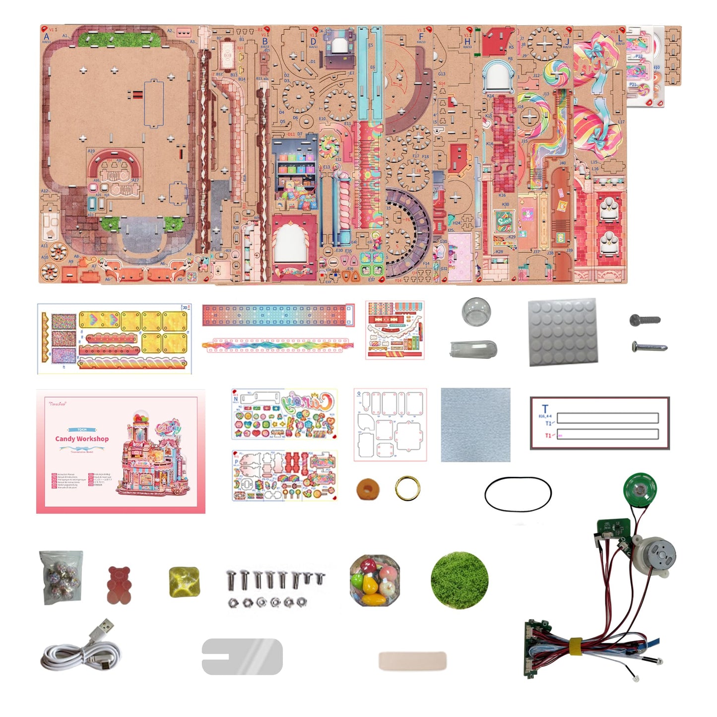 Tonecheer – Puzzle 3D en Bois Candy Workshop | Kit Maquette Mécanique avec Musique & Lumières