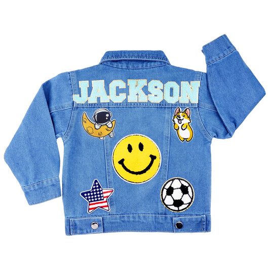 Veste en Jean Personnalisée pour Enfants – Prénom & Écussons au Choix | Coton Premium | Filles & Garçons 1–8 ans - LumeraKids