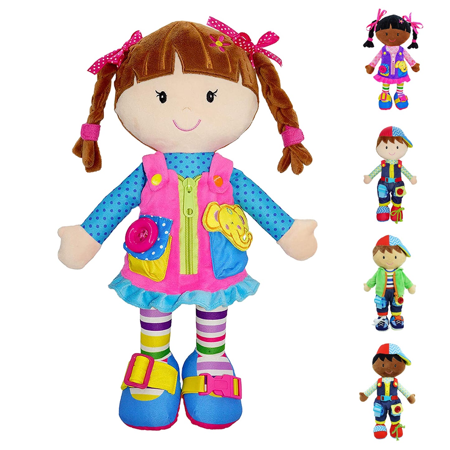 Poupée Éducative Dressy Friends – Prénom Personnalisable | Montessori Apprendre à S'habiller | Cadeau Filles & Garçons 2 ans+