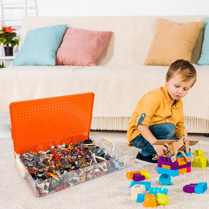 Organisateur de briques de construction transparent – 12 compartiments empilables - LumeraKids