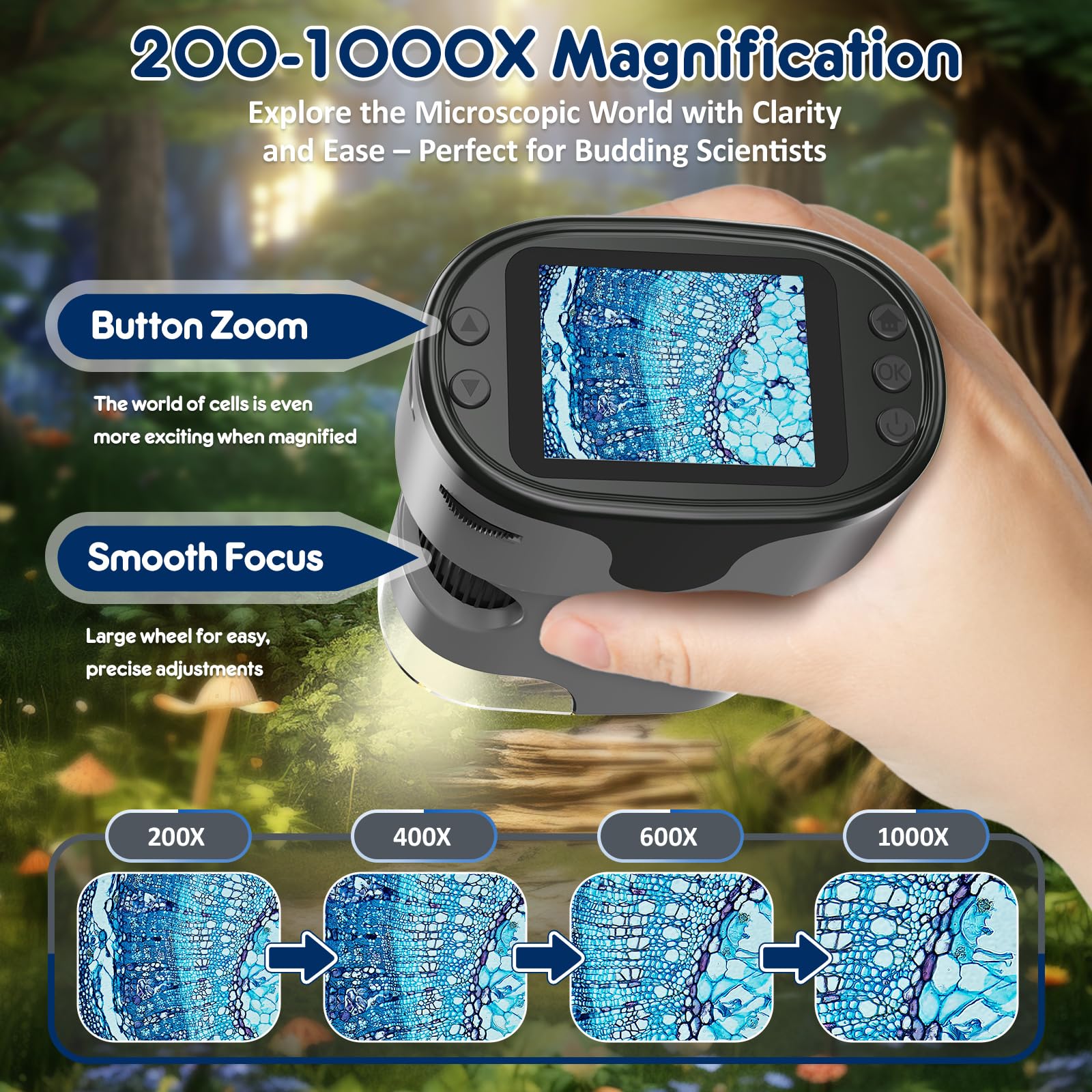 Microscope Numérique Portable 1000X pour Enfants – Écran 4K 2,0", Rechargeable, Kit de Lames Inclus – Jouet Scientifique Éducatif, Cadeau Filles et Garçons 4-12 ans - Jouets & Éveil - LumeraKids