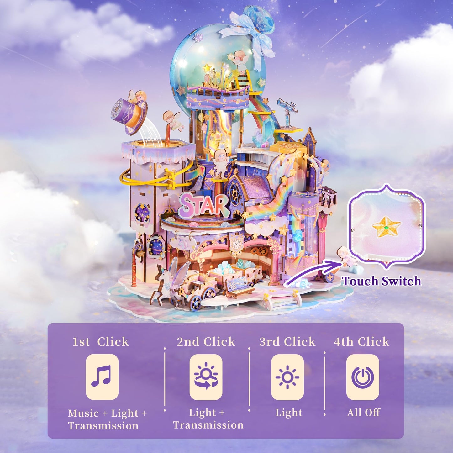 Tonecheer – Puzzle 3D en Bois Candy Workshop | Kit Maquette Mécanique avec Musique & Lumières