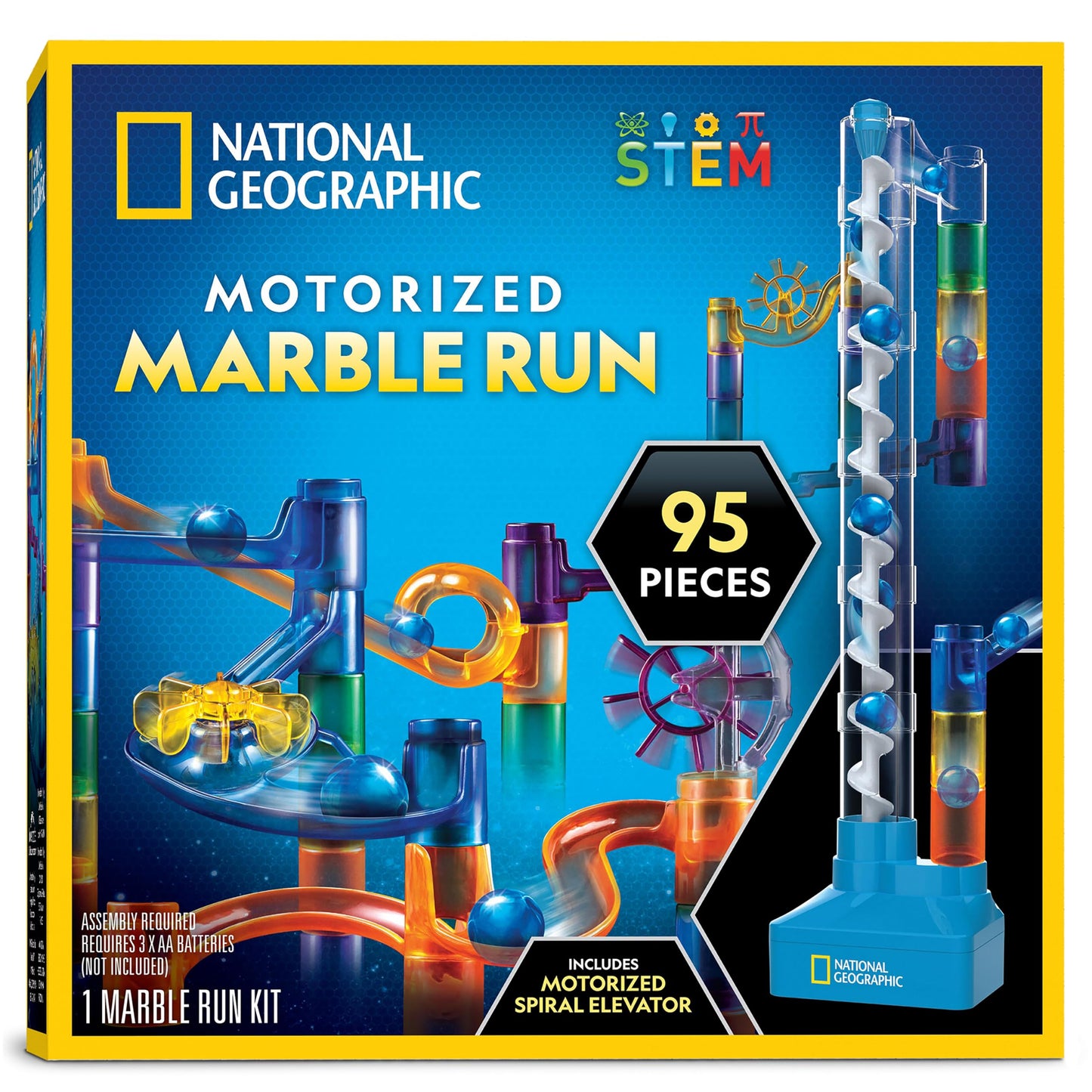 Circuit de Billes Motorisé National Geographic – Kit 95 ou 150 Pièces avec Ascenseur Spiral | Jouet STEM Physique Enfants