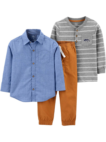 Ensemble 3 Pièces Garçon | 2 Hauts + Pantalon/Short | 100% Coton | 12 mois à 5T