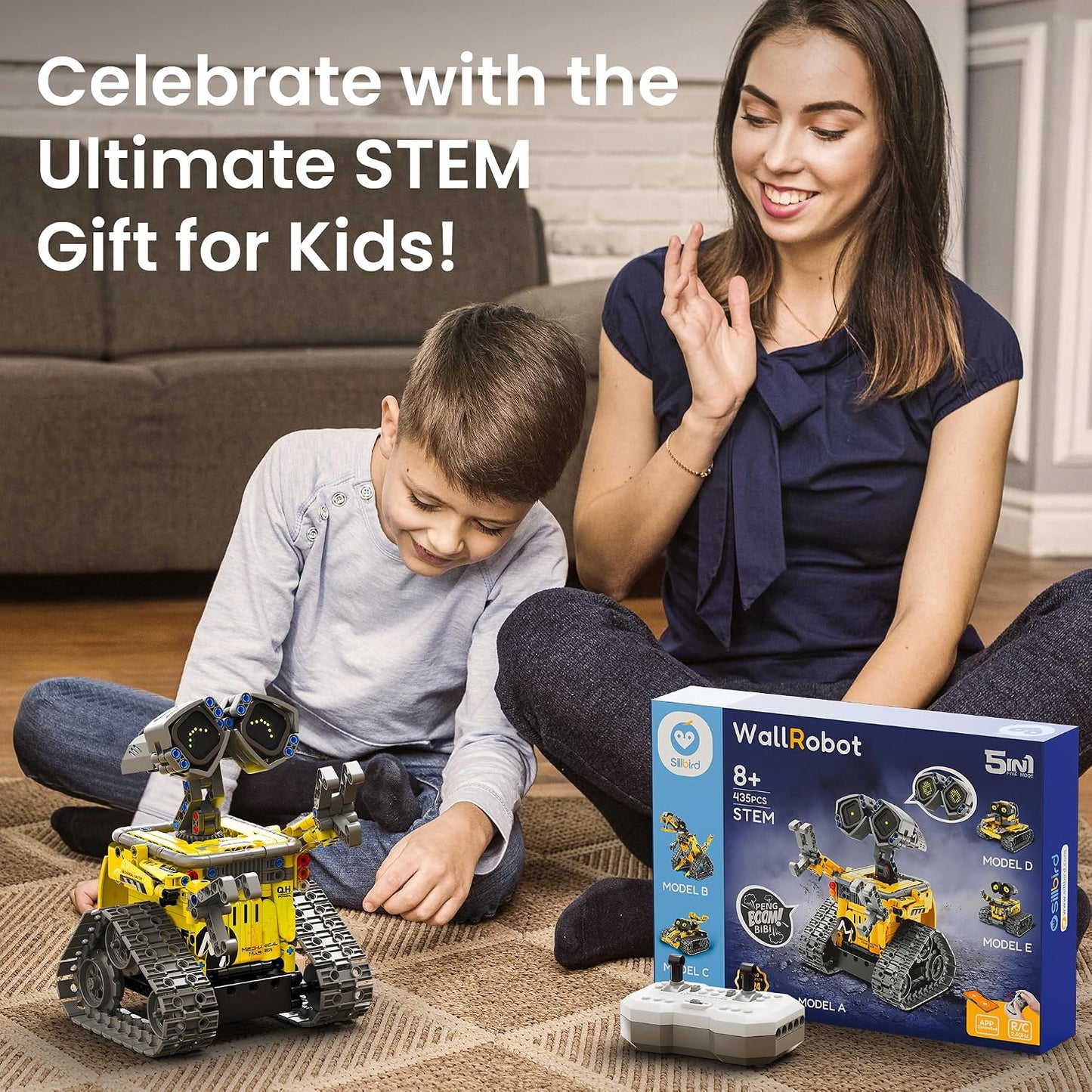 Sillbird Robot STEM 5-en-1 télécommandé – 435 pièces, LED et sons (8-14 ans) - LumeraKids