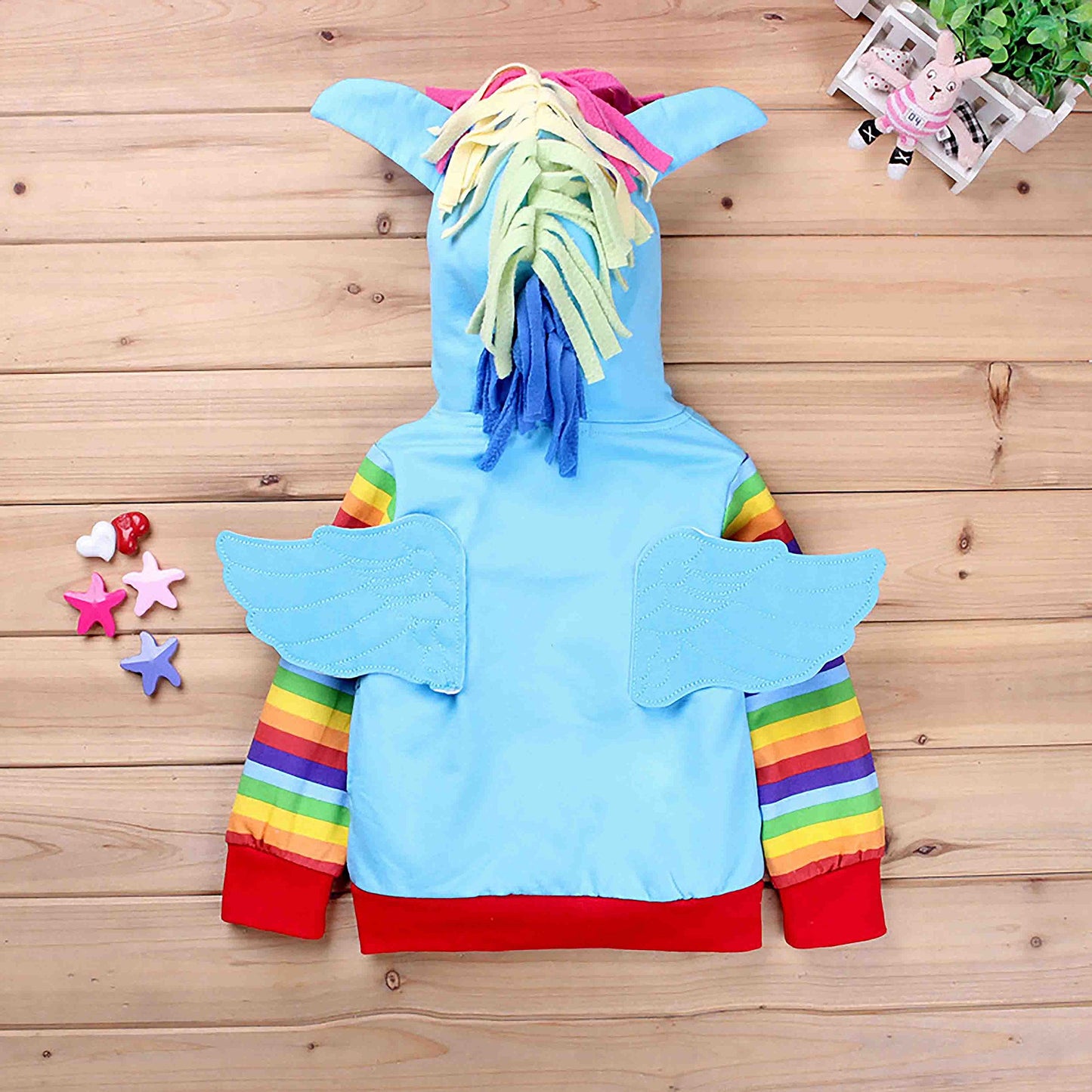 Sweat à Capuche Licorne Arc-en-Ciel pour Filles | Fermeture Éclair & Ailes 3D