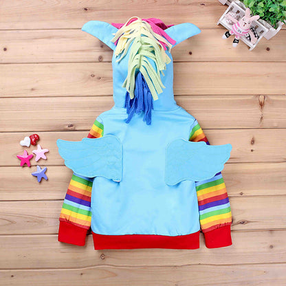 Sweat à Capuche Licorne Arc-en-Ciel pour Filles | Fermeture Éclair & Ailes 3D