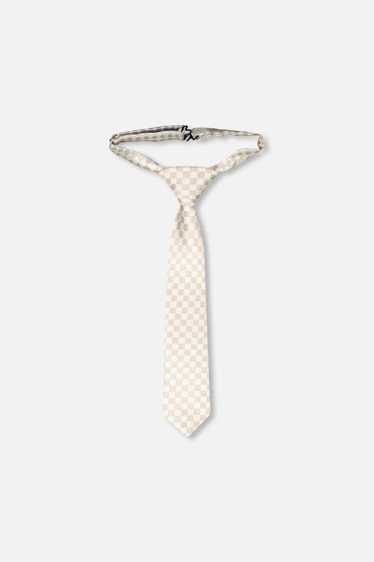 Neck Tie White And Sand Check - Accessories - LumeraKids