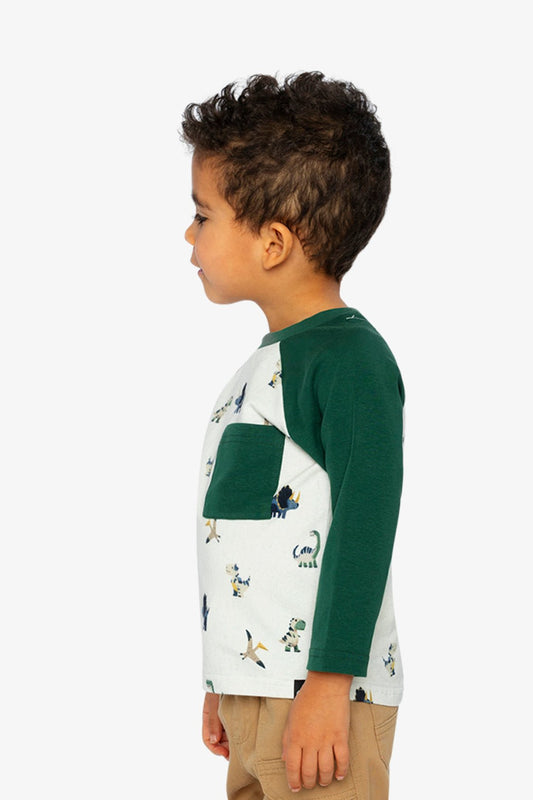 Long Sleeve Raglan T-Shirt Beige Dinosaur Print - Tees & Tops - LumeraKids