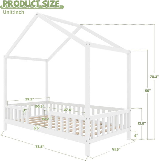 Twin Montessori House Platformbed With Canopy White - Playhouse - LumeraKids