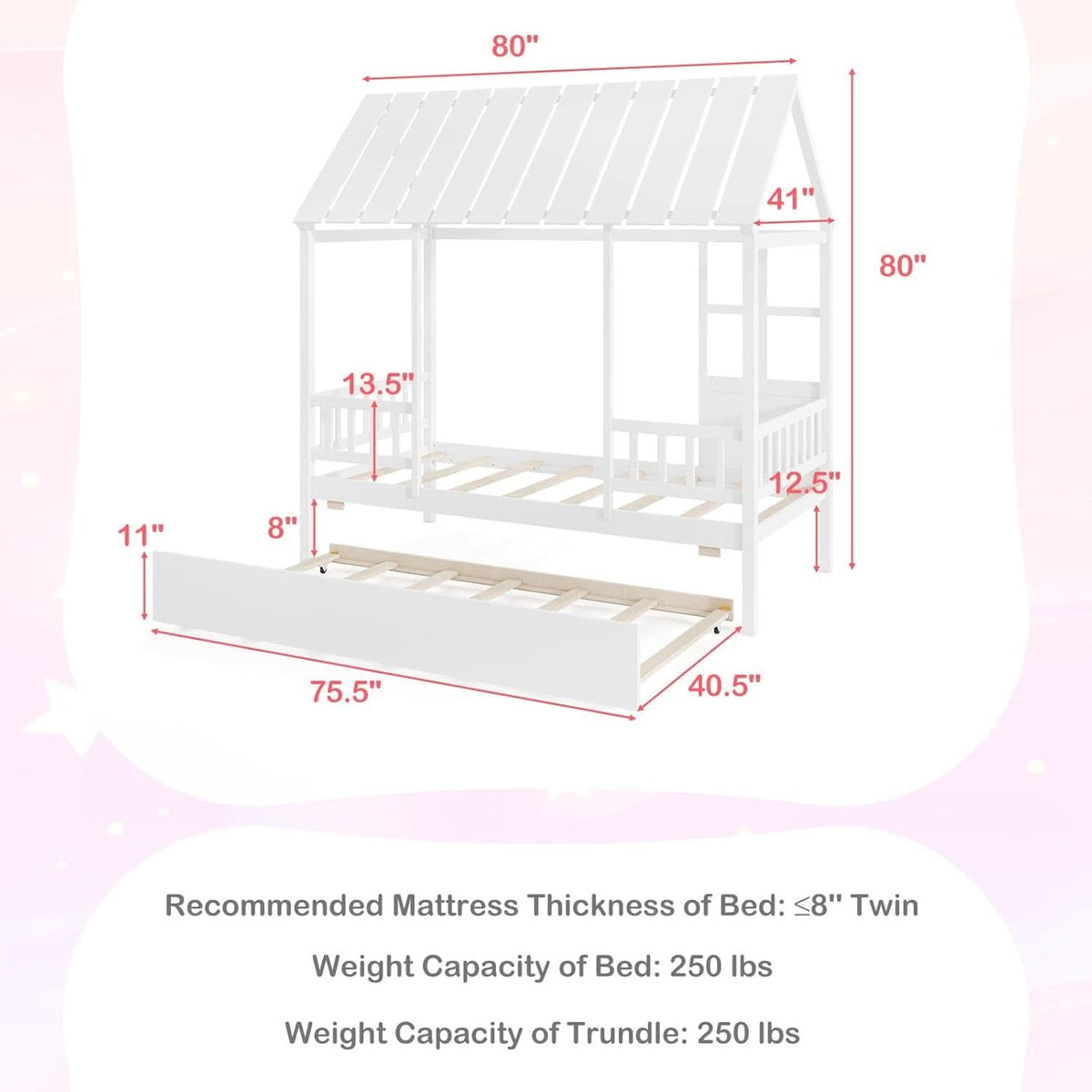 Twin House Bed With Trundle Montessori Inspired Design White - Bed - LumeraKids