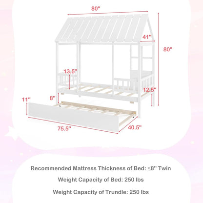 Twin House Bed With Trundle Montessori Inspired Design White - Bed - LumeraKids