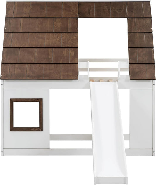 Twin Size Montessori Wooden Playhouse Bunk Bed Slide - Playhouse - LumeraKids