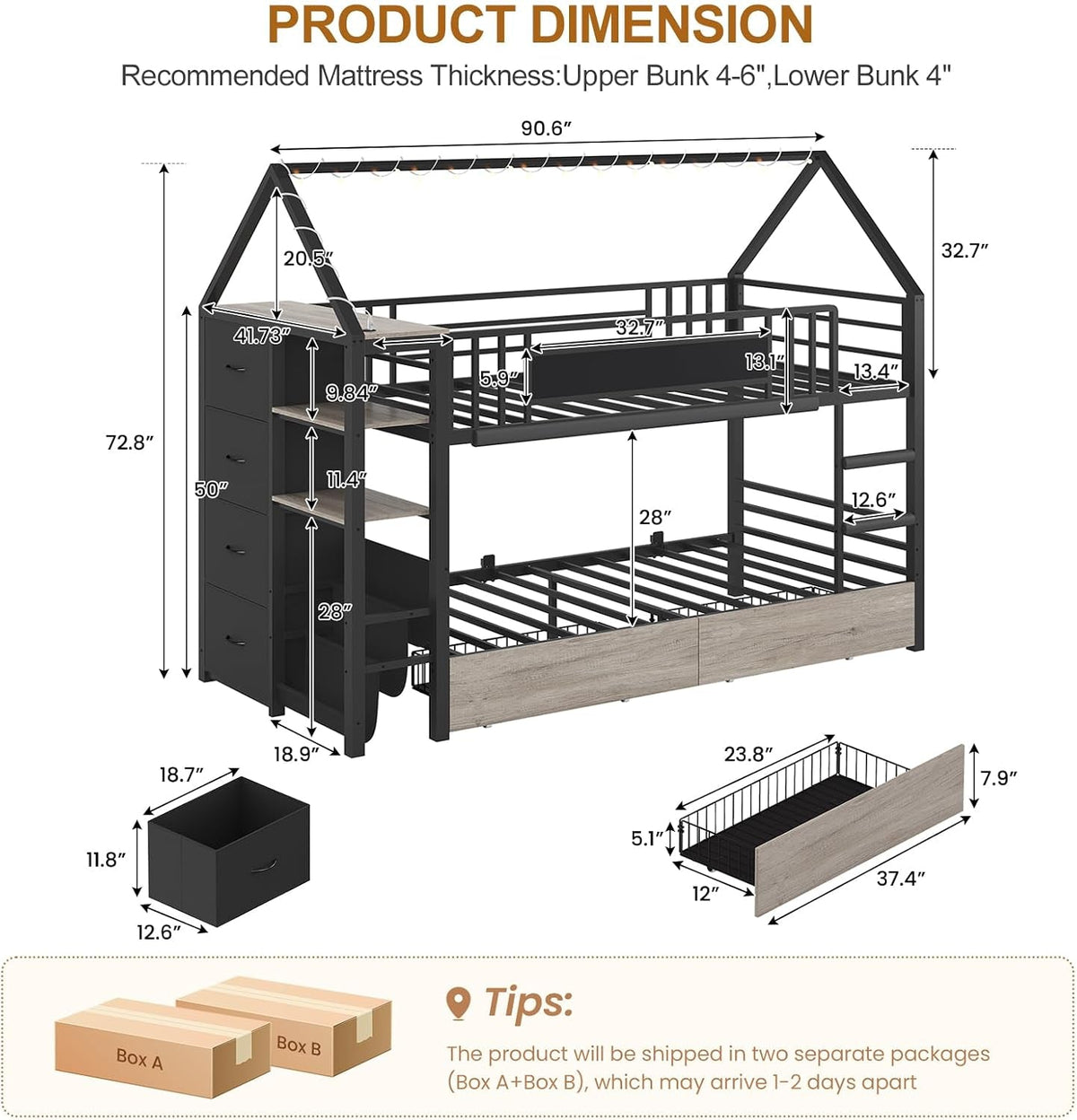 Twin Over Twin Metal Bunk Montessori Bookshelf Bed With Storage