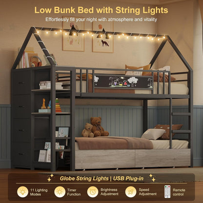 Twin Over Twin Metal Bunk Montessori Bookshelf Bed With Storage