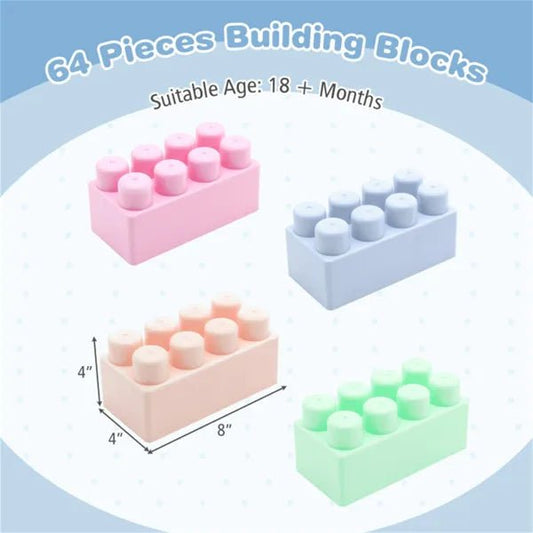 64 PCS Building Blocks Set For Toddlers 18+ Months, BPA-Free PP Educational Construction Toys - 0 - LumeraKids